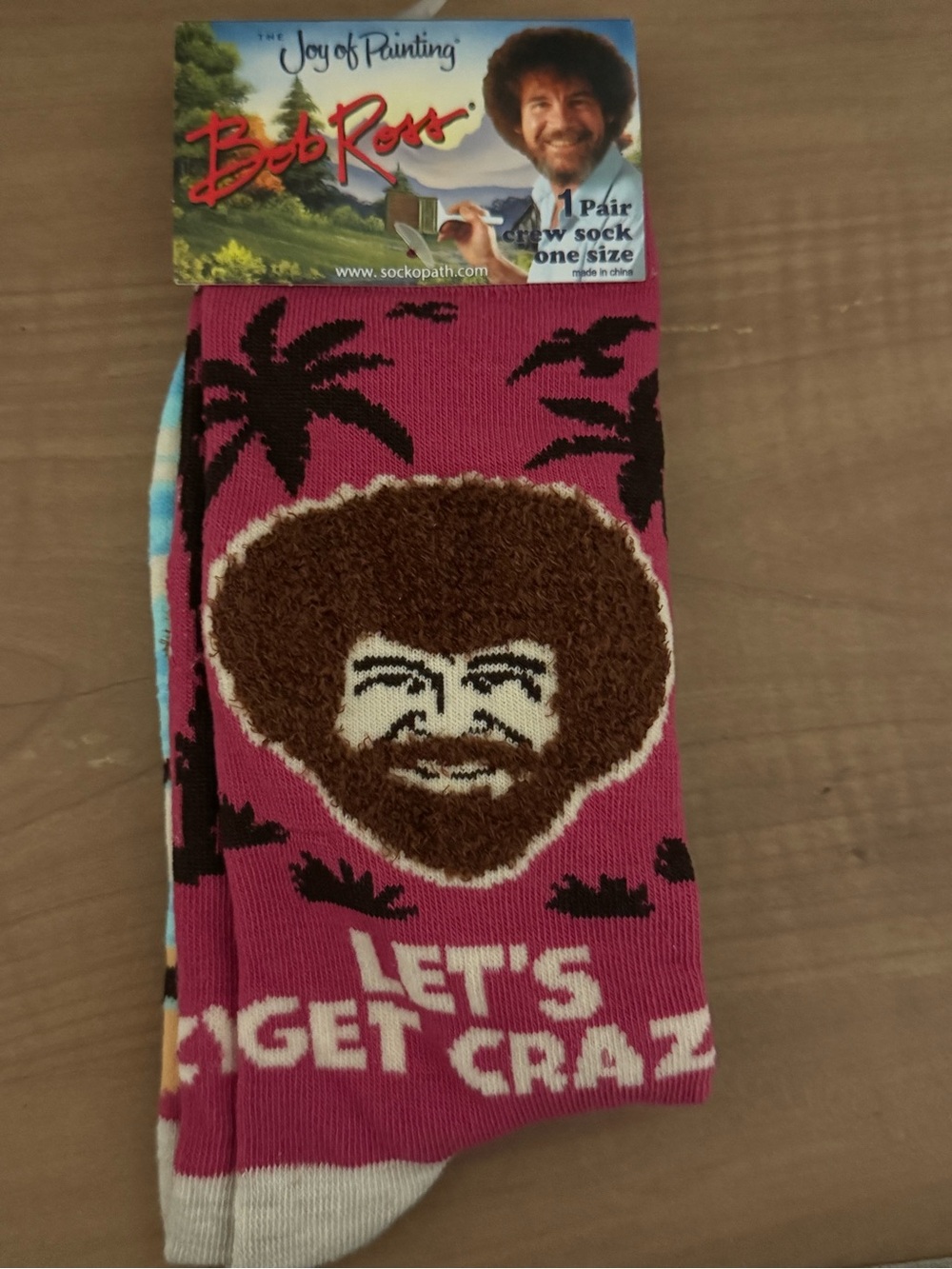 Bob Ross Pink Crew Socks – Novelty Portrait Design